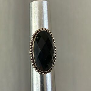 FACETED SMOKY QUARTZ SILVER PLATED SIZE 6 RING